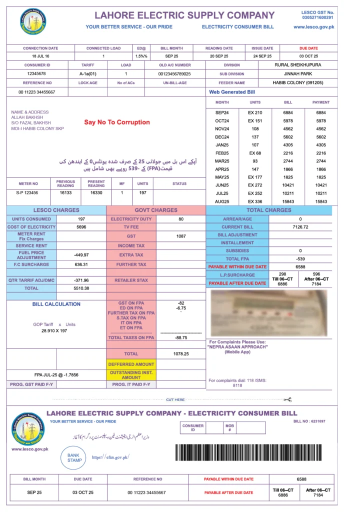 LESCO Bill Picture