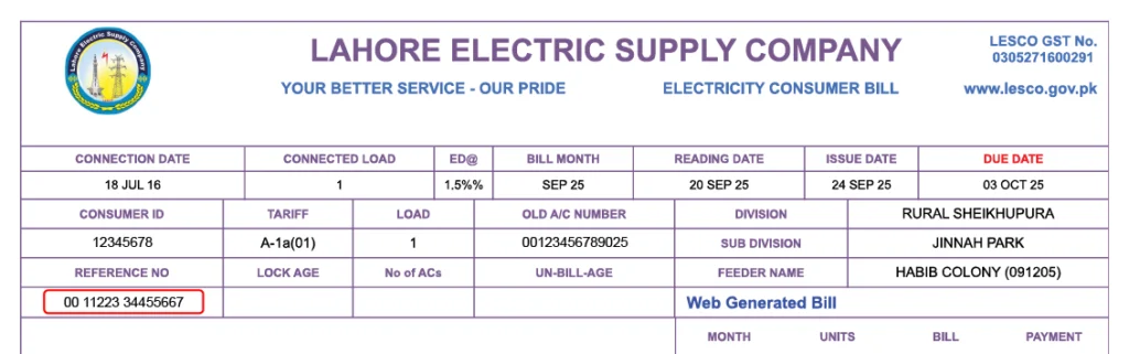 check lesco bill by reference number