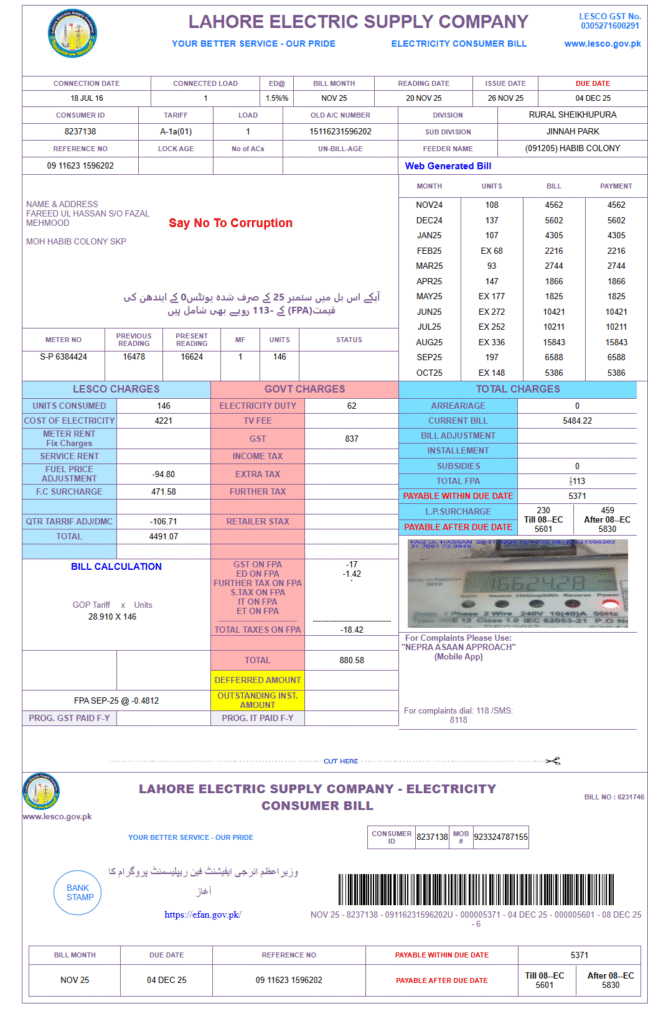 LESCO bill 